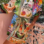 Summer Sophistication Linen Blend Unique Print Belted Pocket Shirt Mini Dress