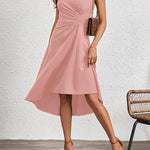 A-Line High Waisted Asymmetric Pleated Solid Color Split-Joint Round-Neck Midi Dresses