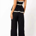 Casual Ripple Draw String Backless Contrast Sleeveless Two Pieces