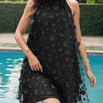 A-line Sleeveless Mesh Solid Color Split-Joint Three-Dimensional Flower Halter-Neck Mini Dresses