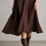 Quiet Luxury Chocolate Textured Knit Polo Midi Dress