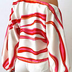 Long Sleeves Loose Asymmetric Striped One-Shoulder Blouses&Shirts Tops