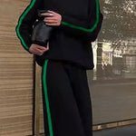 Long Sleeves Loose Buttoned Hollow Printed Split-Joint High Neck Sweatshirt Tops