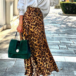 Today’s Journey Satin Leopard Tie Front Elastic Waist Midi Skirt