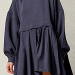 Fake two piece solid color color matching loose pleated dress