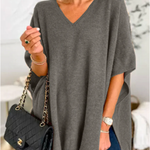 V Neck Loose Fit Solid Poncho Sweater