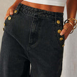 Denim Button Sleeveless Vest & Wide Leg Jeans 2Pcs Set