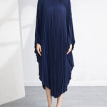 Batwing Sleeves Loose Pleated Solid Color Maxi Dresses