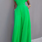 Cap Sleeve Wide Leg Solid Color Jumpsuits