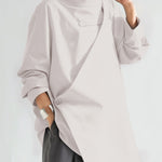 Long Sleeves Loose Solid Color High Neck T-Shirts Tops