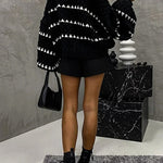 Margovil Lantern Sleeves Color Block Chunky Knit Sweater