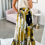 High Waist Printed Ruffle Swing Maxi Skirt