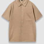 Men's Solid Color Textured Button-Down Short Sleeve Shirt
