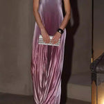 Margovil Strapless Tube Gradient Ombre Satin Maxi Party Dress