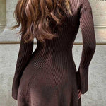 Margovil High Neck Long Sleeves Ribbed Knit Mini Sweater Dress