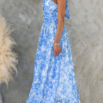 Bow Neck Halter Backless Floral Print Maxi Dress