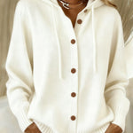 Women's Casual Retro Solid Color Knitted Hooded Cardigan