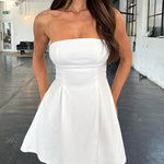 A-Line Loose Backless Pleated Solid Color Split-Joint Tied Tube Mini Dresses