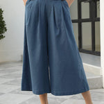 Elastic Waist Wide Leg Cropped Pants Pocket Cargo Casual Pants