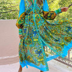 High Waisted Loose Puff Sleeves Belted Floral Printed Lapel Midi Dresses