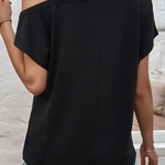 Black Asymmetric Criss Cross Cold Shoulder T Shirt