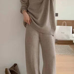 Casual Lapel Sweater and Wide-leg Pants Two-piece Suit