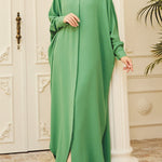 Batwing Sleeves Loose Buttoned Muslim Solid Color Split-Side Round-Neck Maxi Dresses