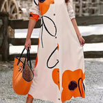 Long Sleeves Loose Floral Printed Split-Joint Lapel Maxi Dresses Shirt Dress