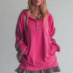 Sporty Color-blocked Ruffled Half-zip Hooded Long-sleeved Mini Dress