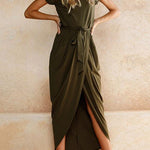 Margovil Crewneck Side Split Irregular Slim Dress