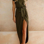 Margovil Crewneck Side Split Irregular Slim Dress