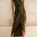 Margovil Crewneck Side Split Irregular Slim Dress