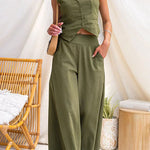 Elastic Waist Pocketed Wide Leg Pants