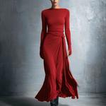 Women's Gray Exquisite Stretch Blended Fabric Wrap Dress - Knotted Maxi Dress