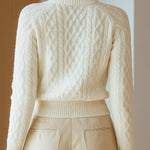 White Cable-Knit Zip Cardigan