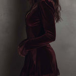 Polyester Velvet Lace Trim Mini Dress - Burgundy