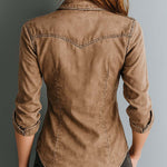Retro Washed Contrast Stitching Blouse