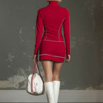 Sporty Stand Collar Zip-up Contrasting Trim Long-sleeved Mini Dress