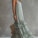 Lightweight Bohemian-style Tiered Ruffle Sleeveless Maxi Dress