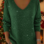 Women's V-neck Solid Color Loose Shiny Sweater