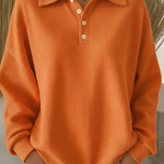 Women's Casual Polo Button Waffle Top Sweatshirt