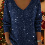 Women's V-neck Solid Color Loose Shiny Sweater
