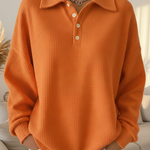 Women's Casual Polo Button Waffle Top Sweatshirt