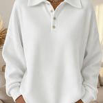 Women's Casual Polo Button Waffle Top Sweatshirt