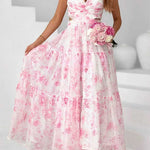 V Neck Sleeveless Cut Out Waist Floral Print Ruffle Maxi Dress