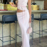 Mockneck Sleeveless Irregular Hem Top Low Rise Maxi Skirt Set
