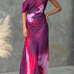 One Shoulder Ruched Waist Tie Dye Maxi Dress