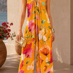 Sleeveless Open Back Floral Print Wide Leg Jumpsuit