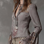 Vintage Patchwork Eco-Suede Blouse With Lace And Floral Prints
