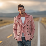 Men's Classic Retro Western Style Lapel Suede Epaulette Double-breasted Jacket
